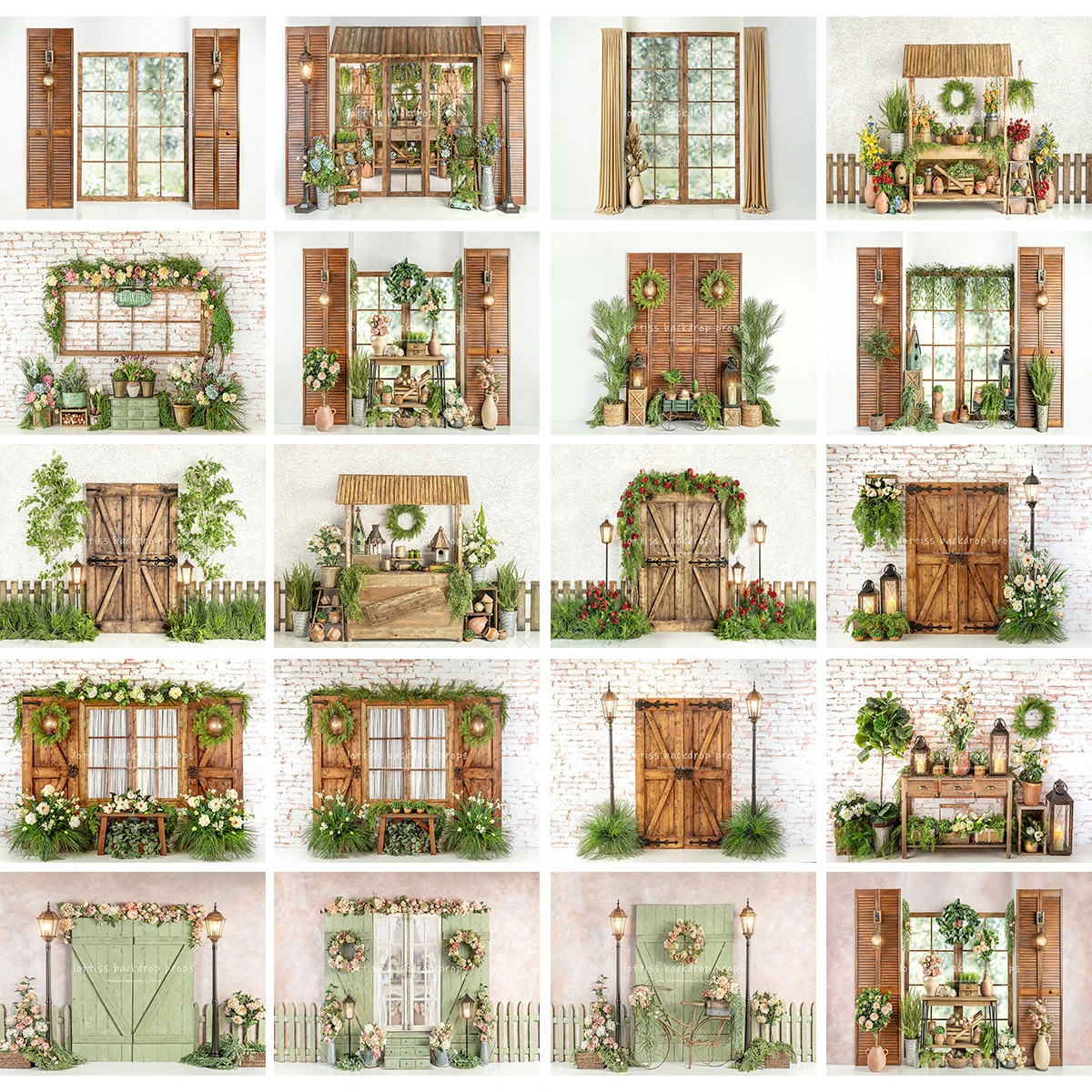 Spring Floral Windows Doors Backdrops Kids Girl Photography Pregnant Woman Baby Photocall Garden Plants Decors Background