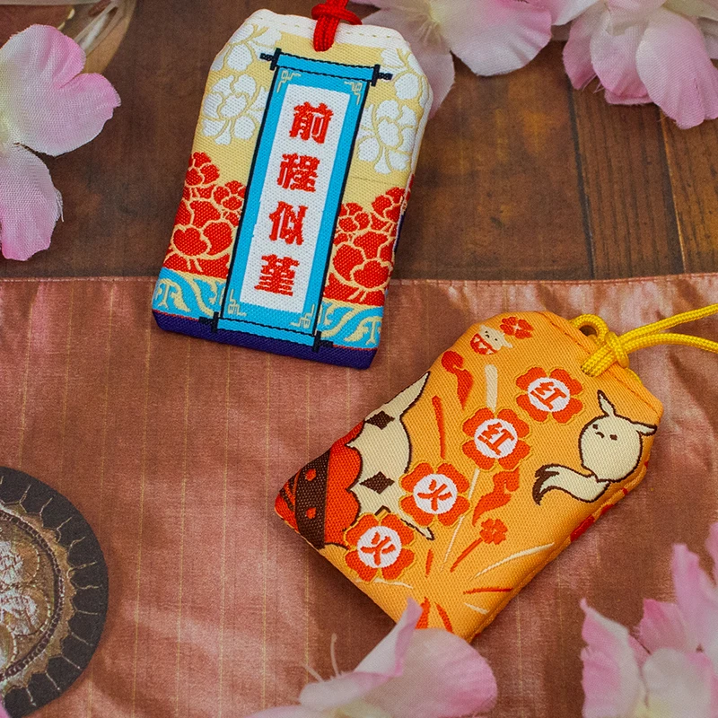 Genshin Impact zhong li Tartaglia Klee Polyester Embroidery Omamori Pray Fortune Safe Bag Guard Talisman Pendant Keychain Amulet