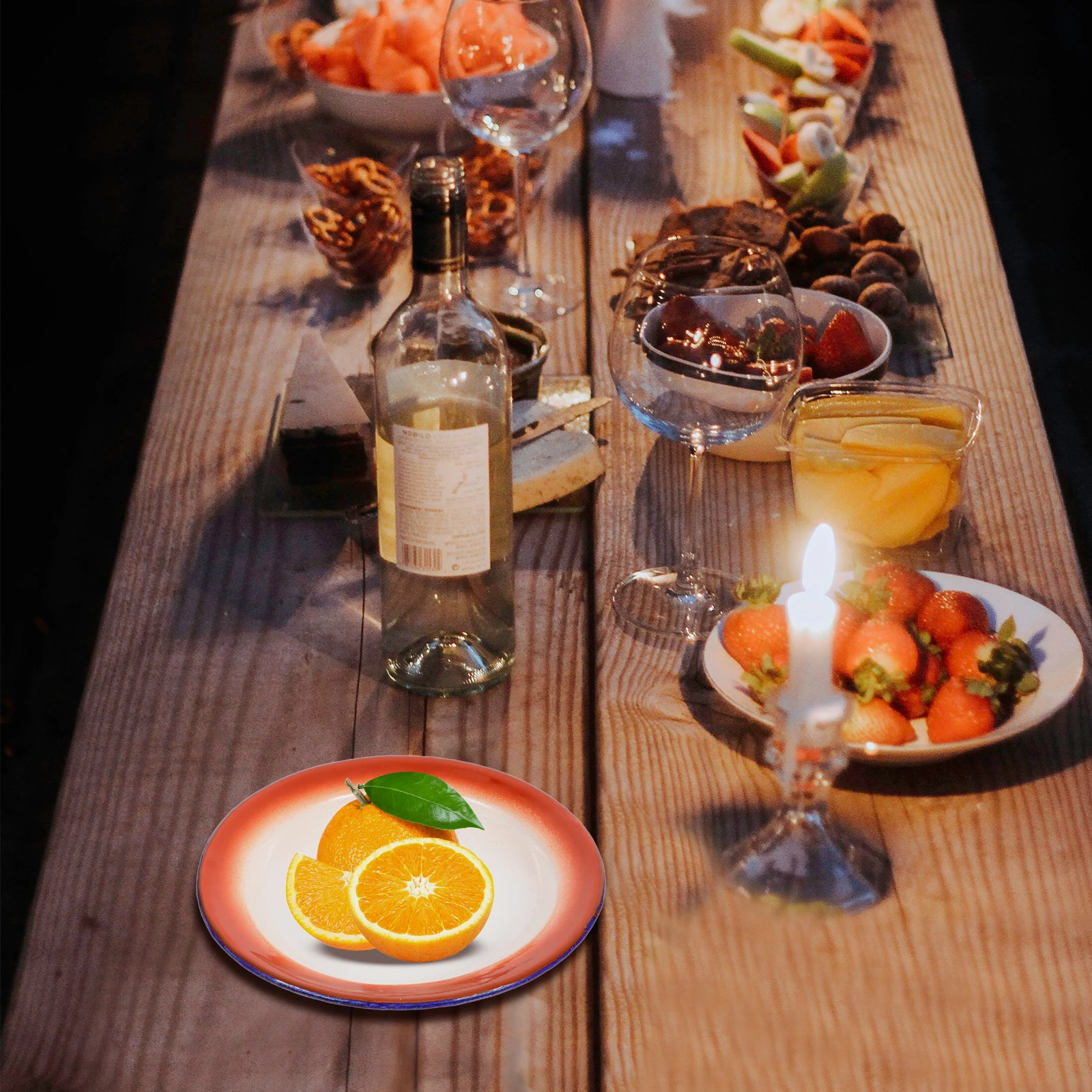 

3Pcs Vintage Enamel Plates Chinese Style Red Flower Pattern Multifunctional Fruit Snack Serving Tableware for Picnic Restaurant