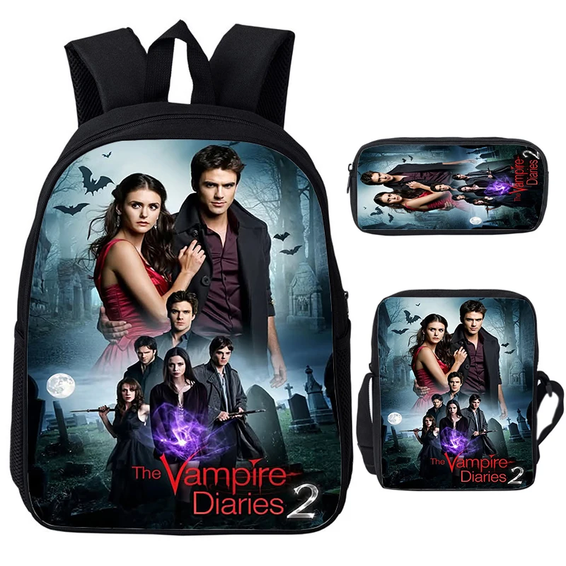 

New The Vampire Diaries Backpack 3Pcs Set Boy Girl Schoolbag Shoulder Bag Pencil Bag Waterproof School Satchel Travel Mochila