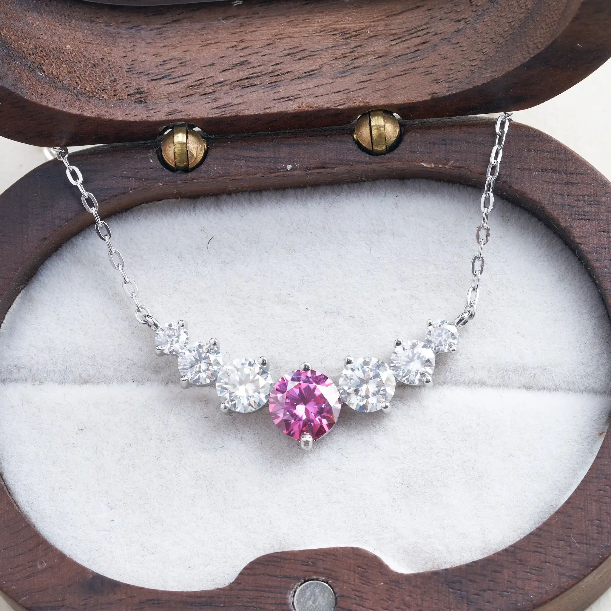 Rosa Moissanit-Halskette für Damen, 925er Sterlingsilber, 18 Karat Weißgold-Kette mit Zertifikat, Hochzeits-Schmuck – Detail 3