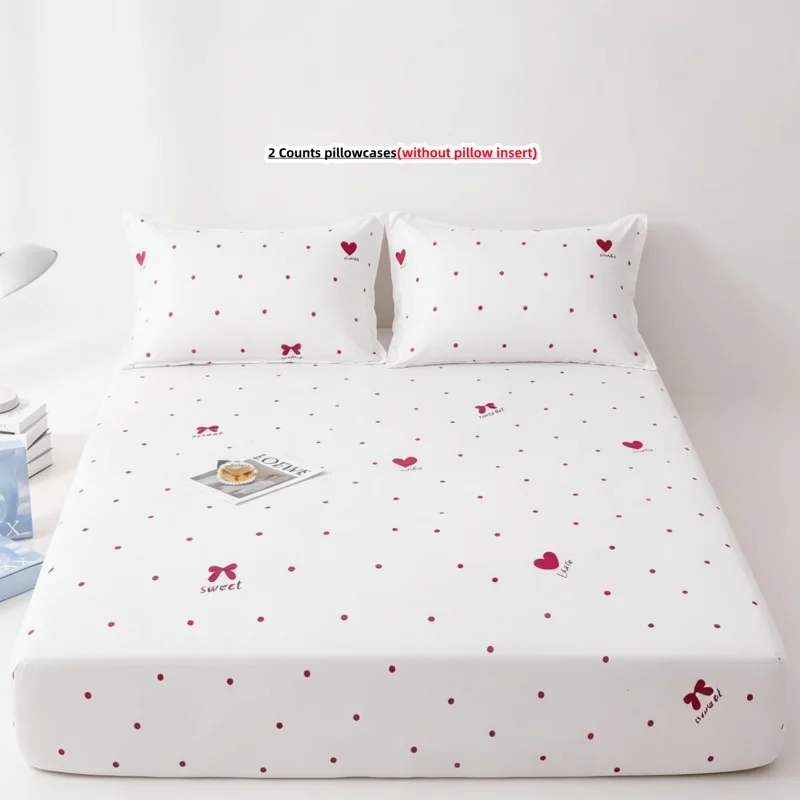 3Pcs heart Fitted Bed Sheet With Elastic Band Anti-slip Adjustable Mattress Cover (Pillowcase without pillow core))
