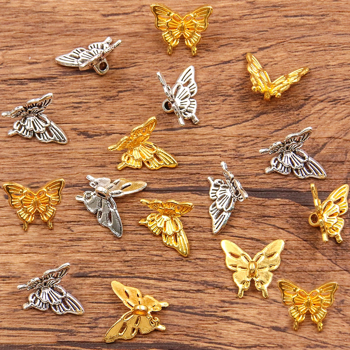 30PCS 13X14mm Metal Alloy Two Color Hollow Simulation Butterfly Charms Animal Pendants For Jewelry Making DIY Handmade Craft