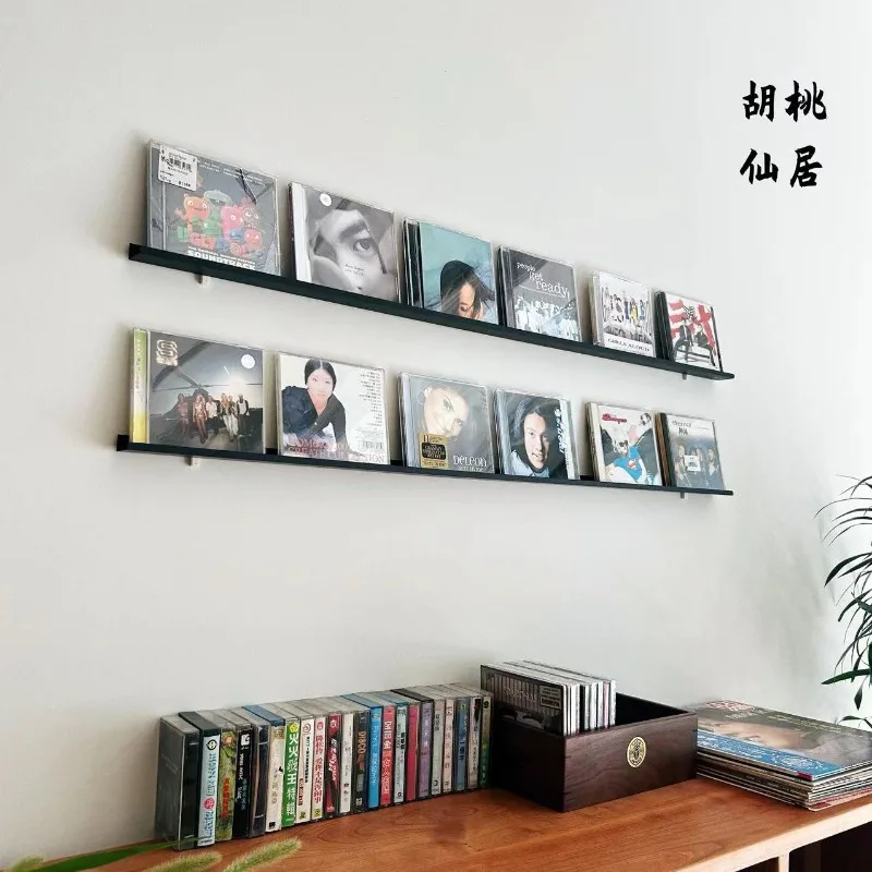 Wall Mounted CD DVD Storage Rack, Minimalist Iron Vinyl Record Shelf Display Holder for Albums PS5 Game Disc Organizer