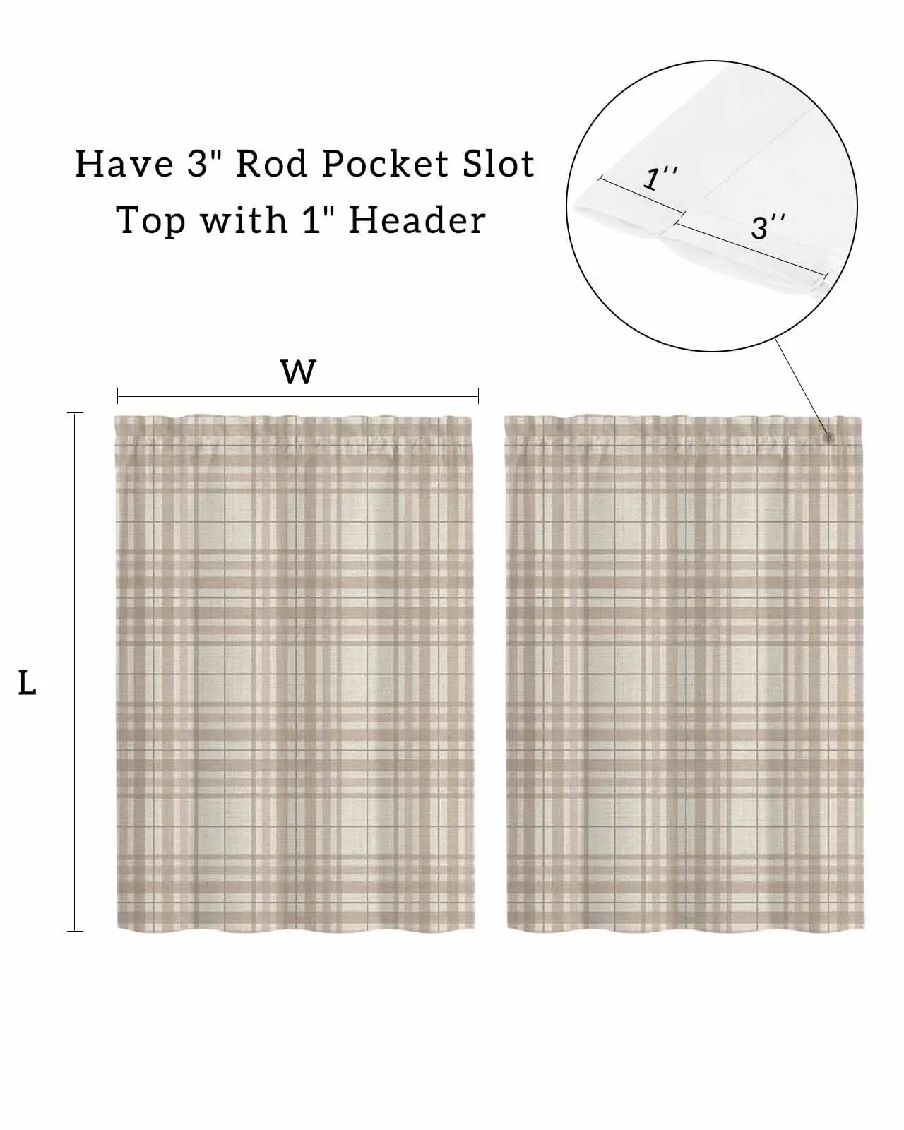 Buffalo Plaid Kitchen Curtains - 45 Inch Length Kitchen Window Curtains Over Sink - Short Blackout Curtain - Sand Beige