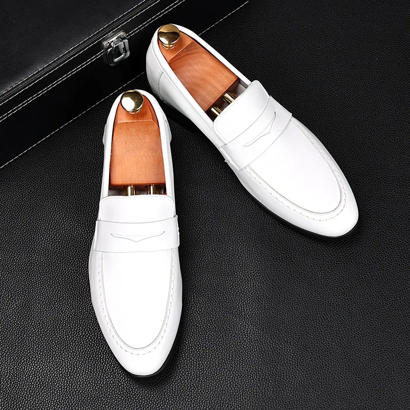 موضة الرجال الأبيض بيني Loafter براءات الاختراع والجلود أكسفورد الشقق أحذية غير رسمية الذكور العودة للوطن فستان الزفاف Zapatillas Hombre #4