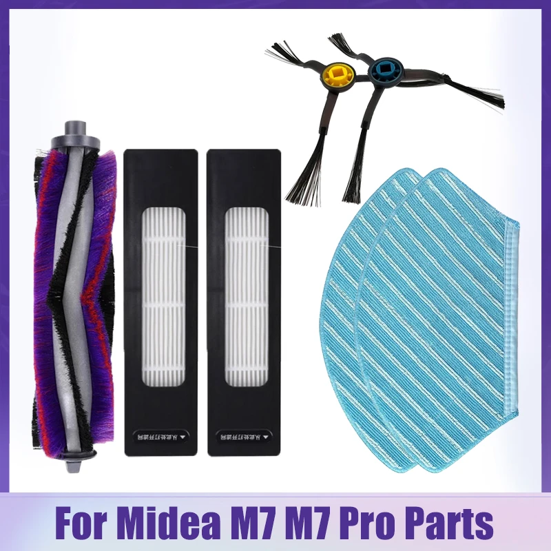 For Midea M7 M7 Pro Robotic Vacuum Cleaner Spare Parts Roller Brush Hepa Filter Side Brush Mop Cloth Rags Accessories