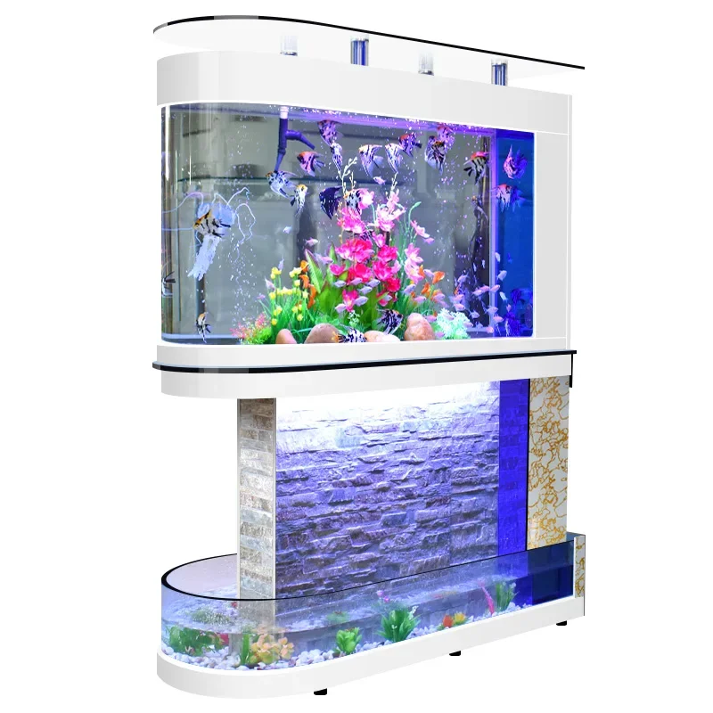 aModern Living Room Glass Water Curtain Wall Bullet Aquarium 300L Round Custom Goldfish Tank
