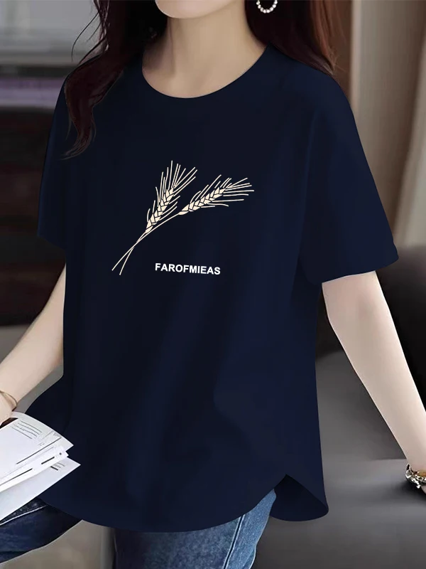 Pure Cotton ort Sve T-irt Women's Inner Wear Summer Simple Faion Print Loose Fit round Ne Regular Length Top