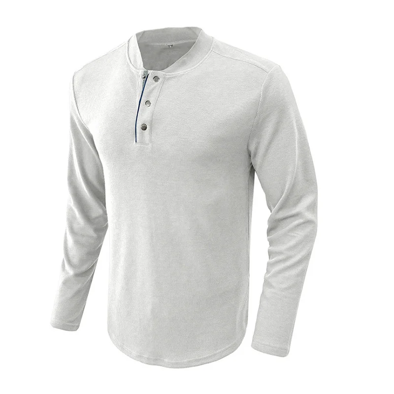 Henry Collar Spring Autumn Long Sleeve T Shirt Men Casual Solid Color For Bottoming US Size S-XXL ops ees