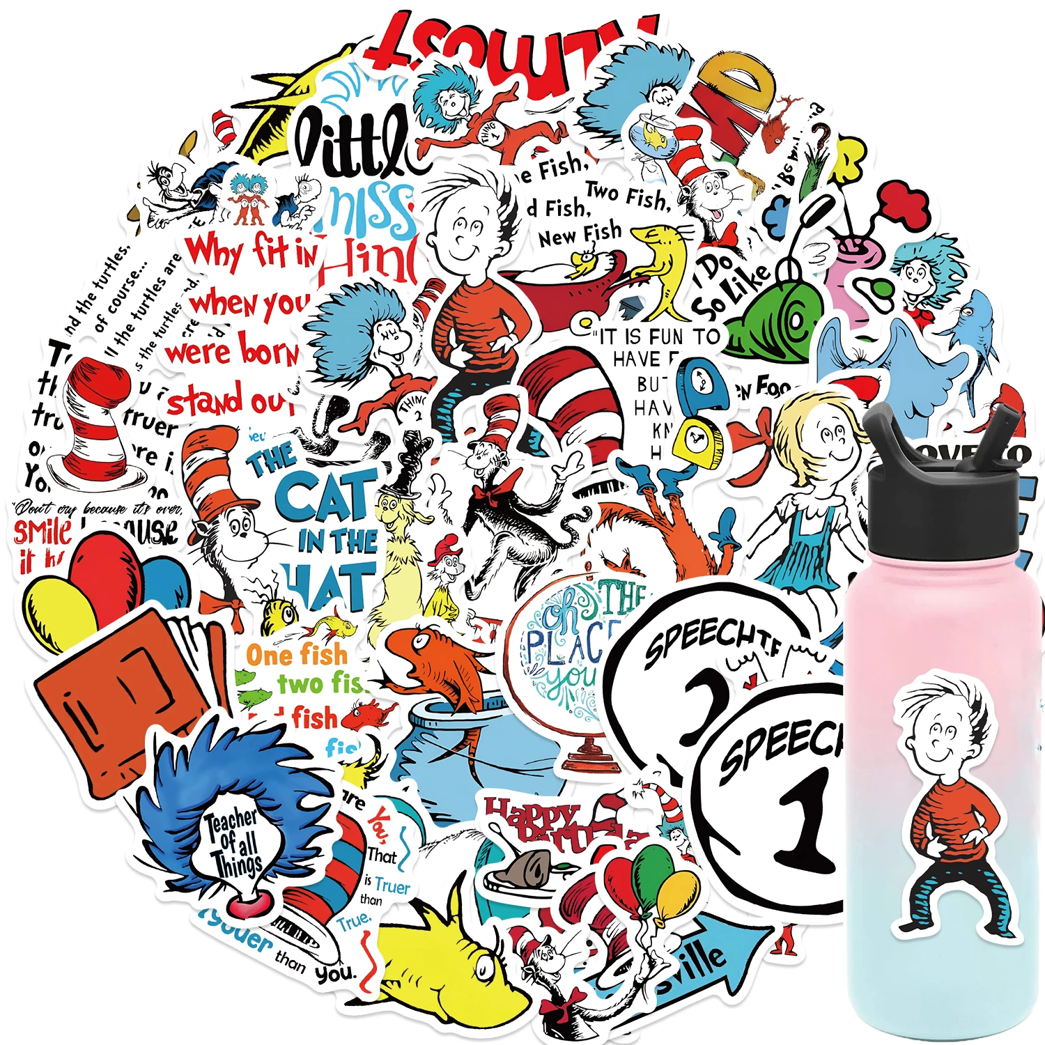 50 Stück Arzt-Seuss-Aufkleber, DIY-Tagebuch, Laptop, Gepäck, Skateboard, Graffiti-Aufkleber, lustiges klassisches Kinderspielzeug