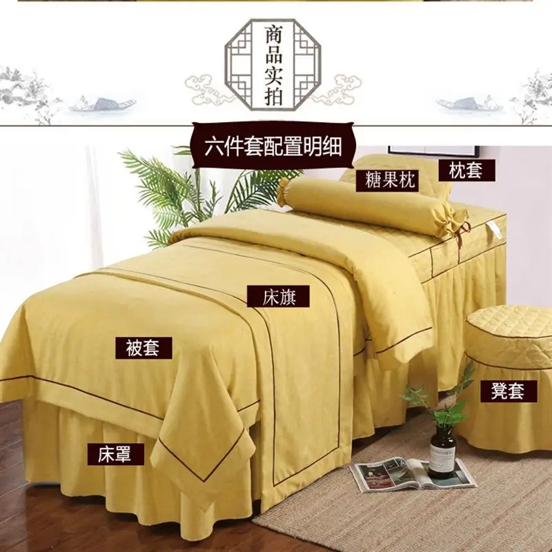 

Light Luxury Simple 4pcs Beauty Bedspread Salon Spa Table Bedding Sets with Massage Bedskirt Pillowcase StoolCover Duvet Cover