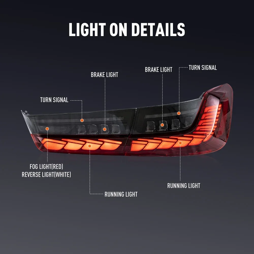 زوج من أضواء خلفية LED لسيارات BMW 3 Series G20 2019-up DRL عكس الفرامل إشارة دوران السيارة الخلفية الذيل ضوء الجمعية التوصيل والتشغيل