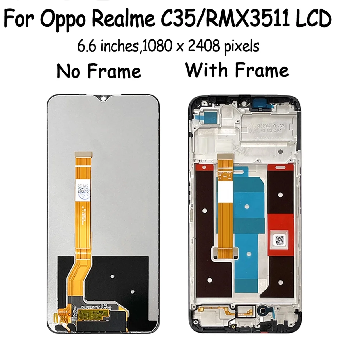 Oppo Realme-交換用LCDタッチスクリーンディスプレイ,無料強化ガラス,ドライバー,デジタイザーアセンブリ,rmx3511,c35