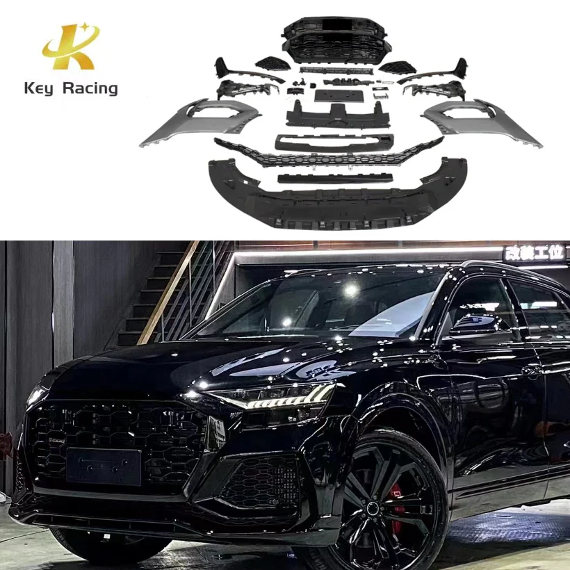 For Audi Q8 Upgrade To RSQ8 Exterior Body Kit Front Bumper Side Skirts Wheel Eyebrow Rear Bumper