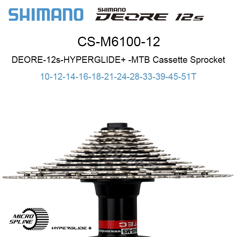 Shimano Deore M6100 12S MTB Cassette 51T Micro Spline 12V K7 Mountain Bike 12 Speed Ratchet HYPERGLIDE Bicycle MS Freewheel