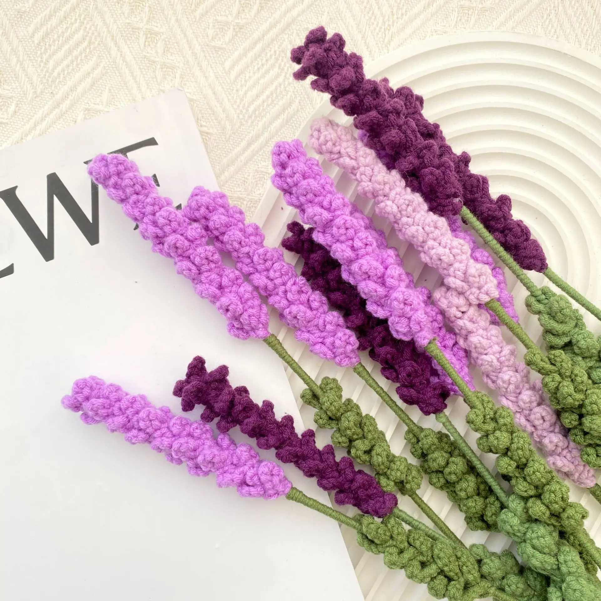 Hand-knitted Crochet Lavender Artificial Flowers Bouquet Homemade Finished  Home Desktop Decor Gifts Wedding Party Decorations