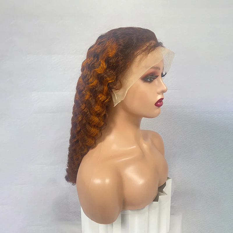 

13x4 Lace Frontal Human Hair Wigs 24 Inch 4/350 Color Deep Wave Curly Ginger Orange Brown Piano Color Wig For Women On Sale