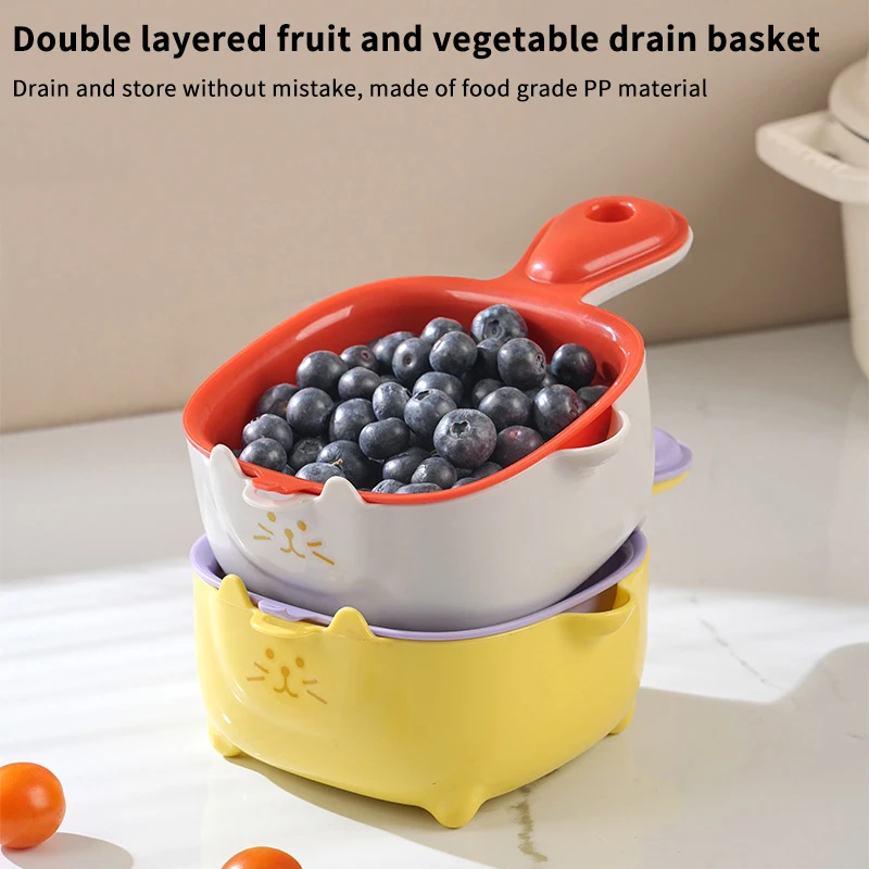 Kleine fruitvergiet, fruitspoelzeefcontainer, dubbellaagse groentesnij- en afvoermand