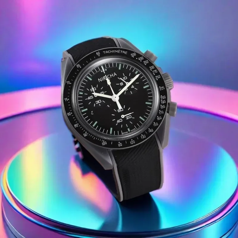 سواتش بلاك سنوبي ساعات ذات علامة تجارية فاخرة للرجال حافظة بلاستيكية فاخرة كرونوغراف ساعة قمر استكشاف كوكب AAA + ساعات #3