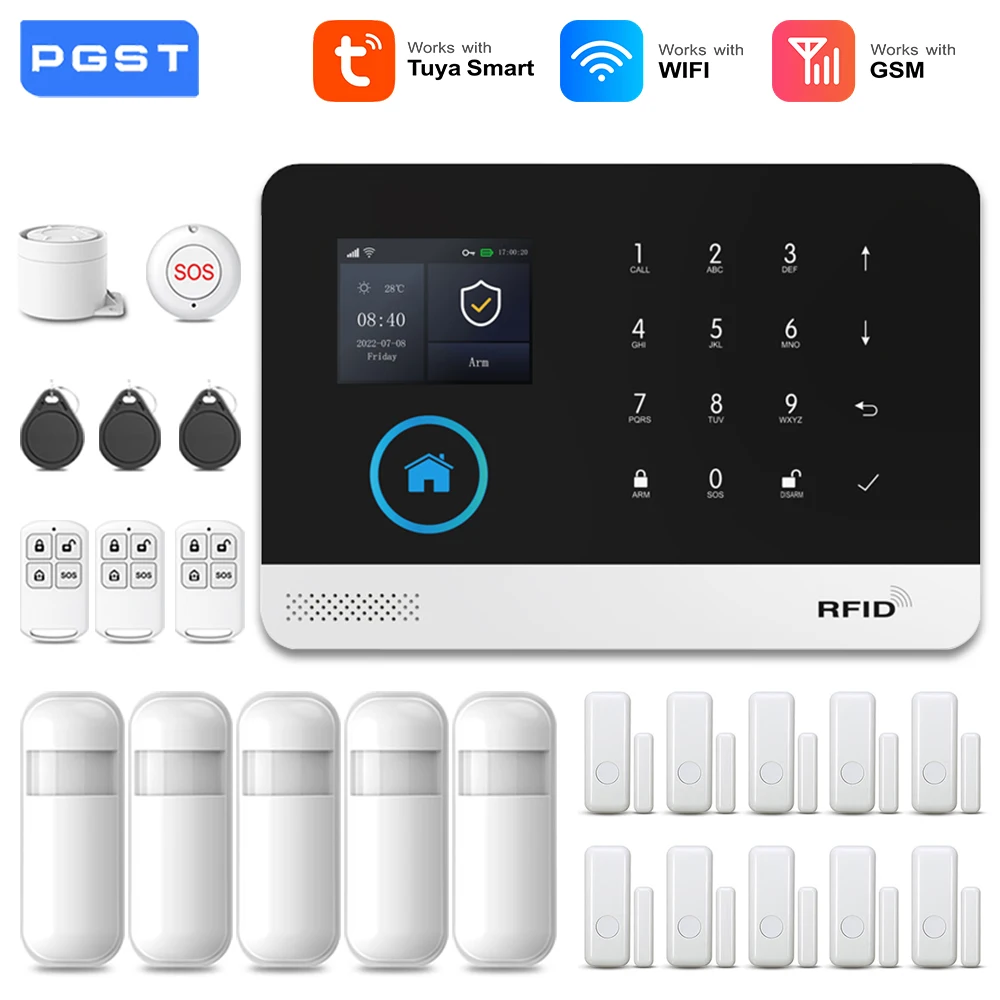 PGST 103 2,4 inch scherm 4G 2G WIFI GSM Home Bulgar Beveiligingssysteem voor thuis 433 MHz APP Controle RFID-kaart met PIR Beweging
