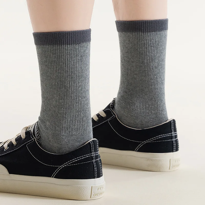 

Серые мужские хлопковые носки, осенне-зимние влагоотводящие дышащие бесшовные спортивные носки, эластичные, в рубчик, удобные, легко сочетающиеся