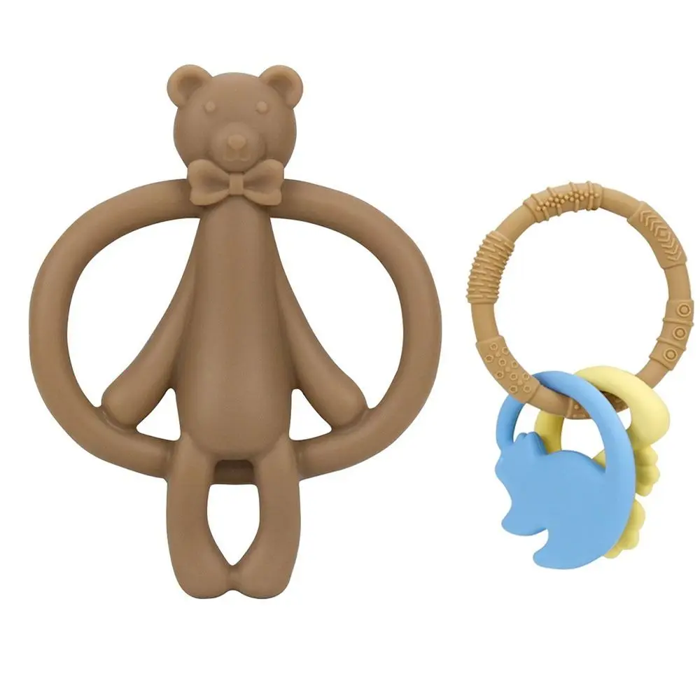 2Pcs Baby Stuff Cartoon Infant Chewing Toy Cute Silicone Nursing Baby Teether Ring Gifts Durable Baby Teething Toy Dental Care