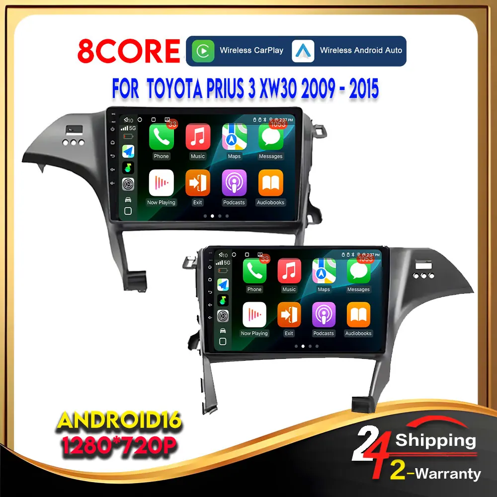 For Toyota Prius 3 XW30 2009 - 2015 Carplay Wireless Android Auto Android16 4G Wifi Multimedia Automotive Car Radio Bluetooth