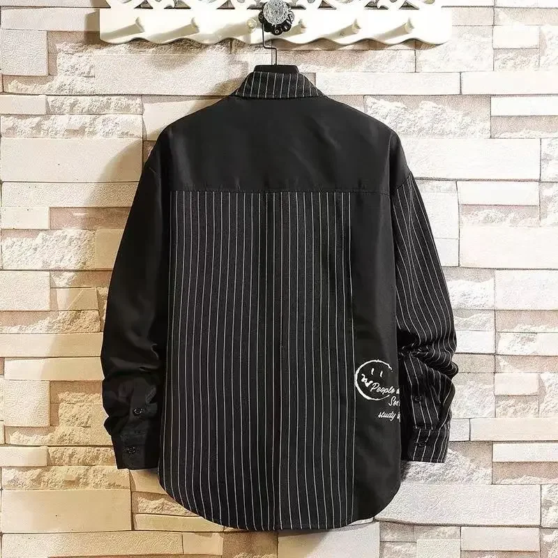 Men\'s Shirt with Print Printed Long Sleeve Male Shirts Spliced Striped Casual New in Elegant Aesthetic Trendyol Sleeves Original