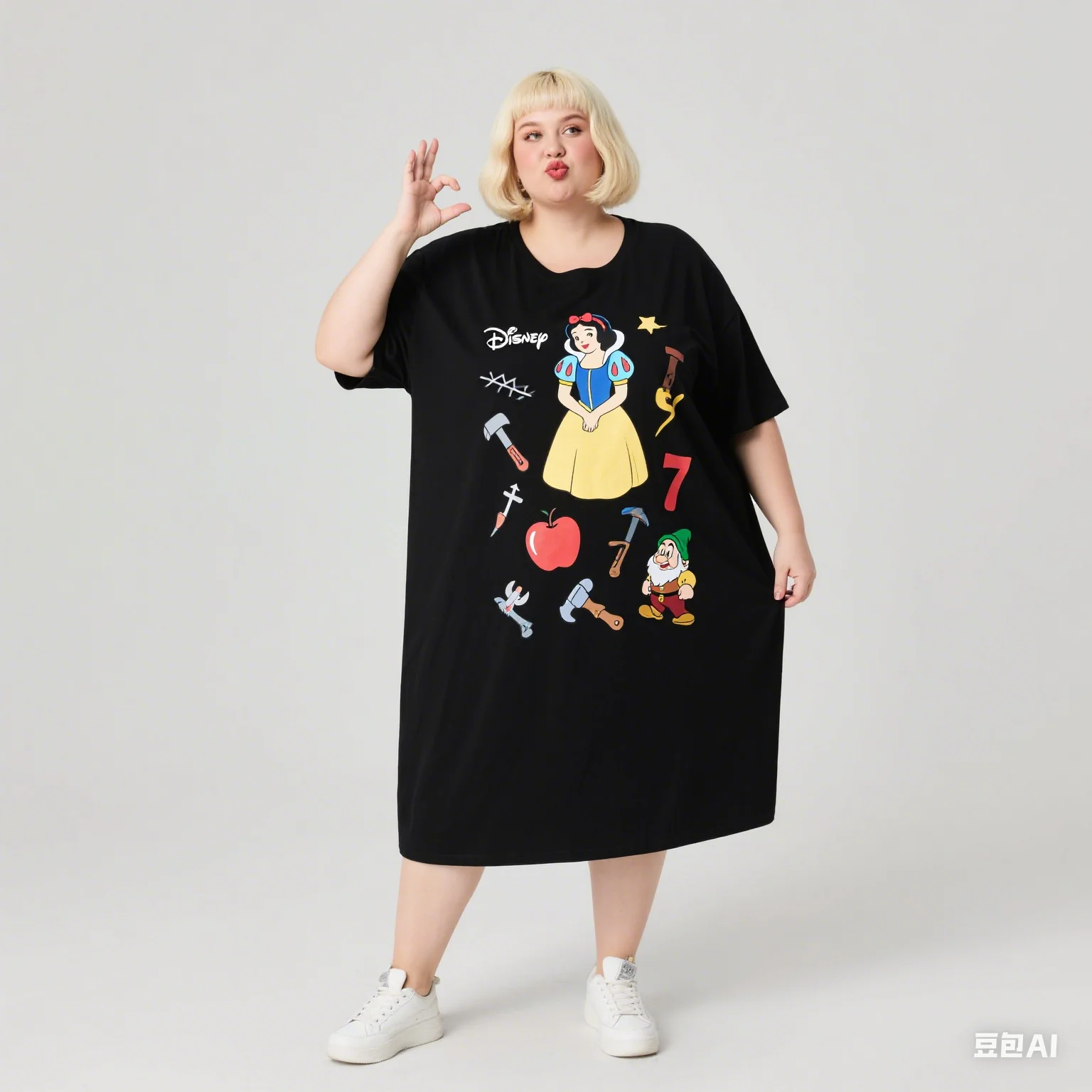 

Женское платье с короткими рукавами больших размеров 2025, лицензированное Диснеем, модное повседневное стильное платье с принтом персонажей мультфильмов