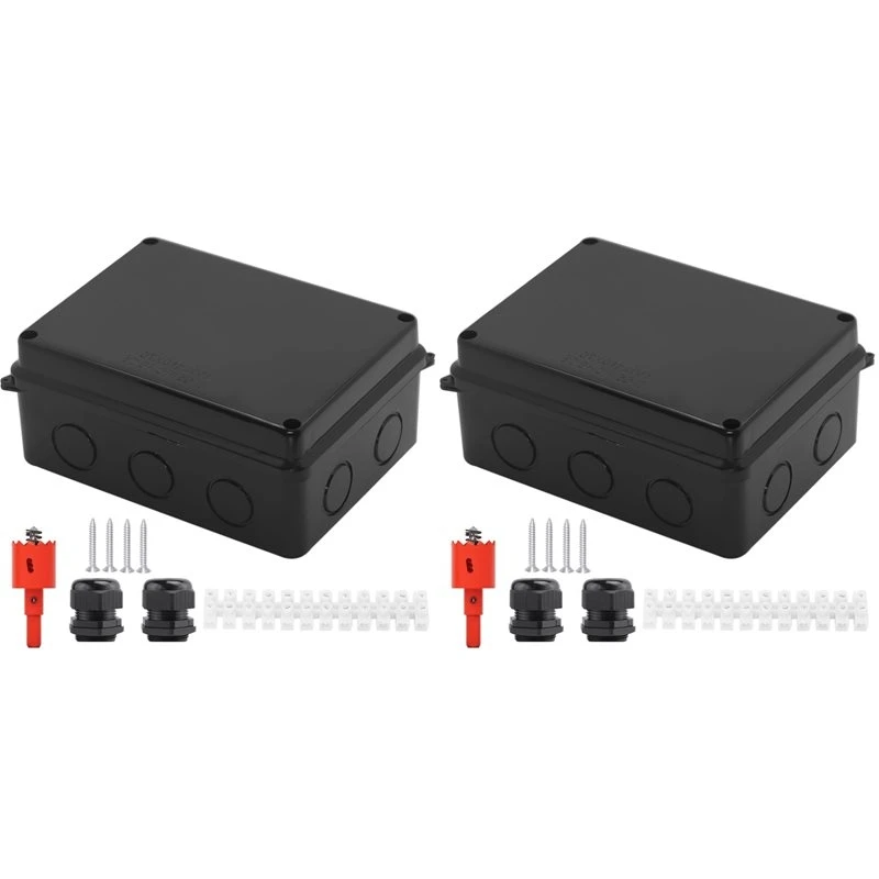 A72P 2X Electrical Box, Outdoor Waterproof Box IP65 Junction Box With Reserved Holes,Project Box Power Cord Enclosure Black