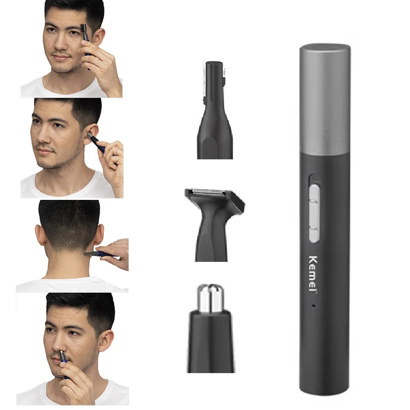 Kemei Pro قابلة للشحن ماكينة تشذيب شعر الأنف القلم اللحية أدوات للعناية الشخصية الكهربائية الوجه العنق الجسم المتقلب الأذن الحاجب للرجال والنساء