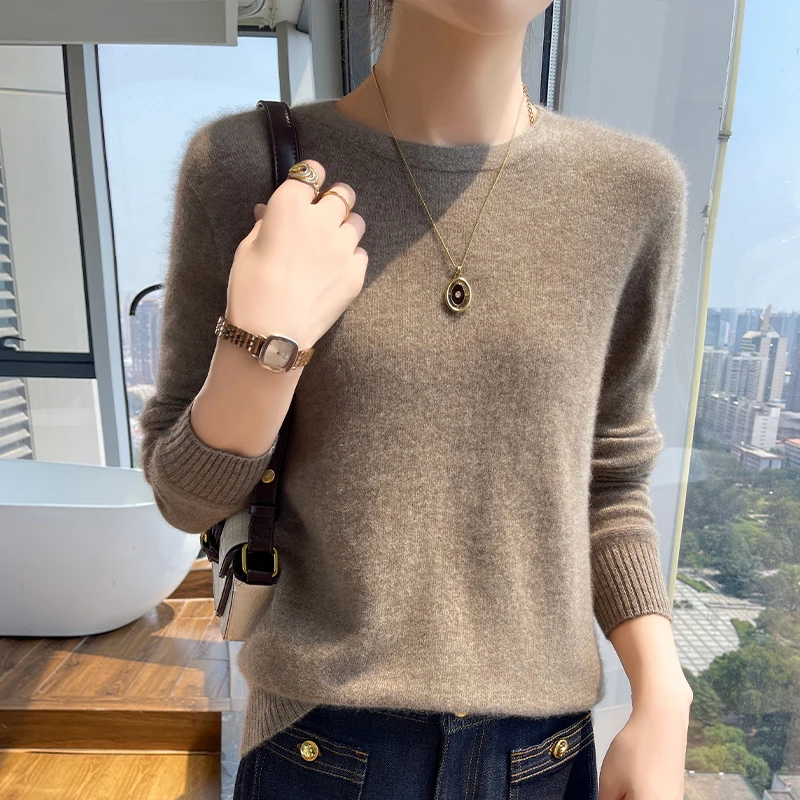 Solid color new O-collar Autumn/Winter 100% cashmere loose fashion cashmere sweater women's pullover warm bottom knit shirt top