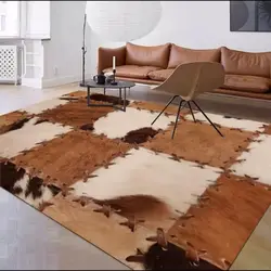 Cow Fur Pattern Rug Cowhide Patchwork Print Carpet Cow Spots Decorative Carpet Western Cowboy Floor Mat for Living Room Bedroom