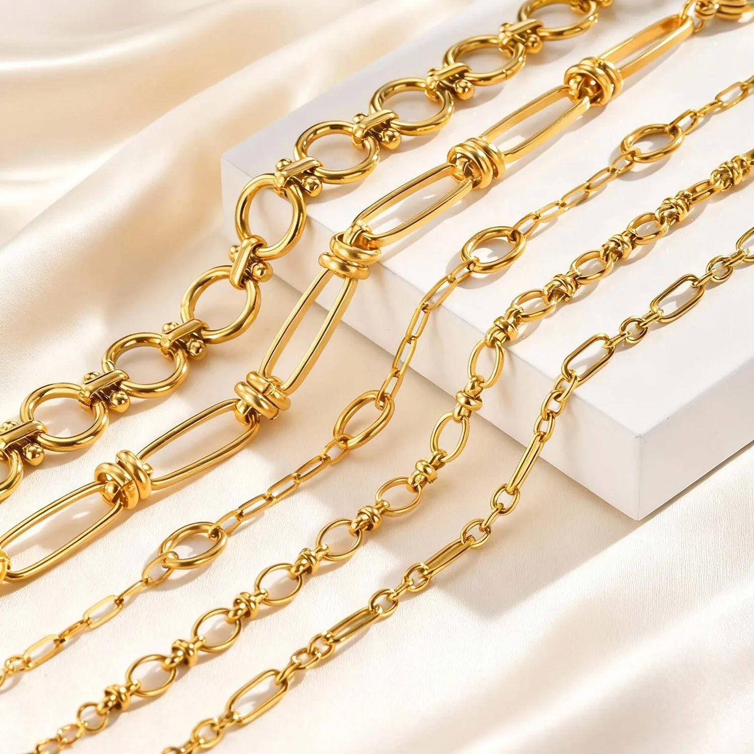 

Vnox Stainless Steel Stackable Chain Bracelets, Classic Gold Color Never Fade Link Bracelet, Daily Causal Wear