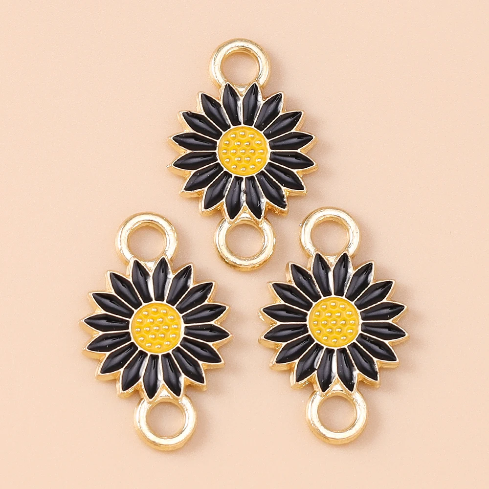 Leslie 10 Stück 13*21mm Emaille-Gänseblümchen-Anhänger mit Doppelloch für Schmuckherstellung, Blumen-Ohrringe, Armbänder, Halsketten, DIY – Detail 6