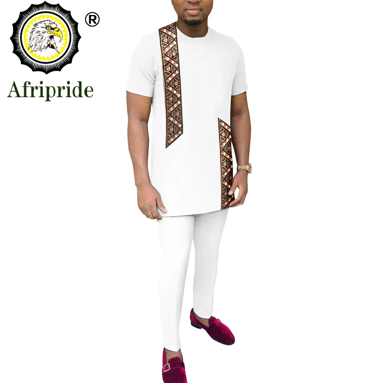 2024 African Men Clothing Outfit Short Sleeve Embroidery Shirts and Pants 2 Piece Set Dashiki Clothes Blouse Tops A2216112