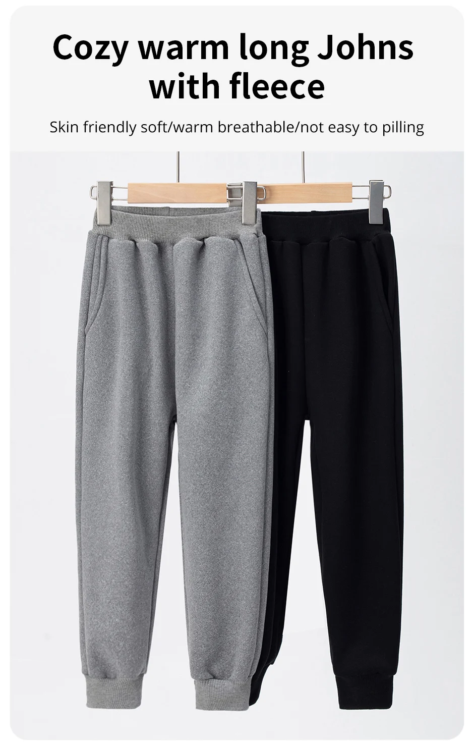 1/2-teiliges Set aus warmen, dicken Sweatpants mit Taschen für Jungen und Mädchen, ideal für Herbst und Winter, lässiger Sportlook mit Fleece-Futter. – Detail 3