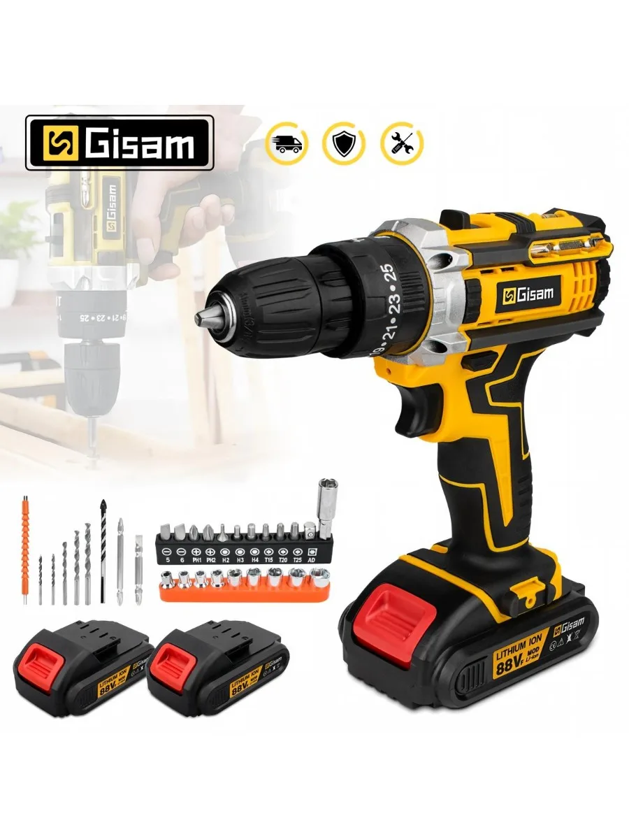 Gisam 25+3 Drehmoment-Elektro-Schlagbohrmaschine Multifunktionaler Akku-Schrauber Heimwerker-Elektrowerkzeug für Makita 18V Akku