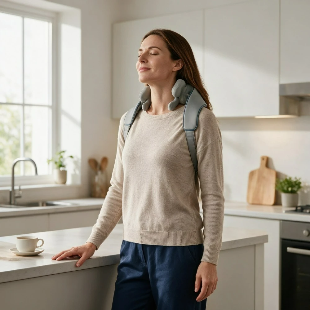 Cordless Hands Free Neck and Shoulder Massager Shawl 3D Simulate Human Hand Kneading for Trapezius Cervical Back Leg Full Body