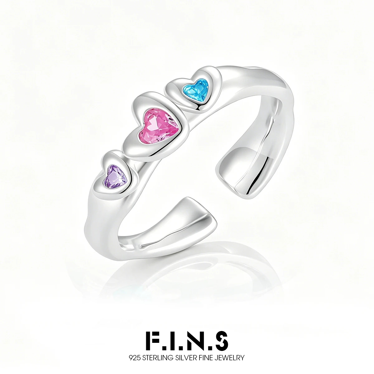 F.I.N.S Original Sweet S925 Sterling Silver Ring For Women Purple Pink Blue Zirconia Open Adjustable Finger Fine Jewelry Gifts