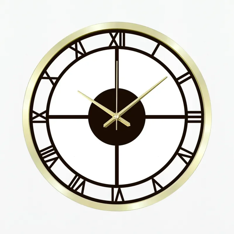 European retro Roman numerals wall clock, wrought iron hollow art clock, cross-border home soft decoration living room wall