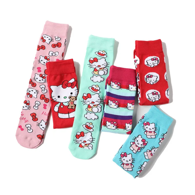 Kawaii Y2K Hello Kitty ladies socks cartoon cute Harajuku medium tube pure cotton breathable socks can be worn in all seasons