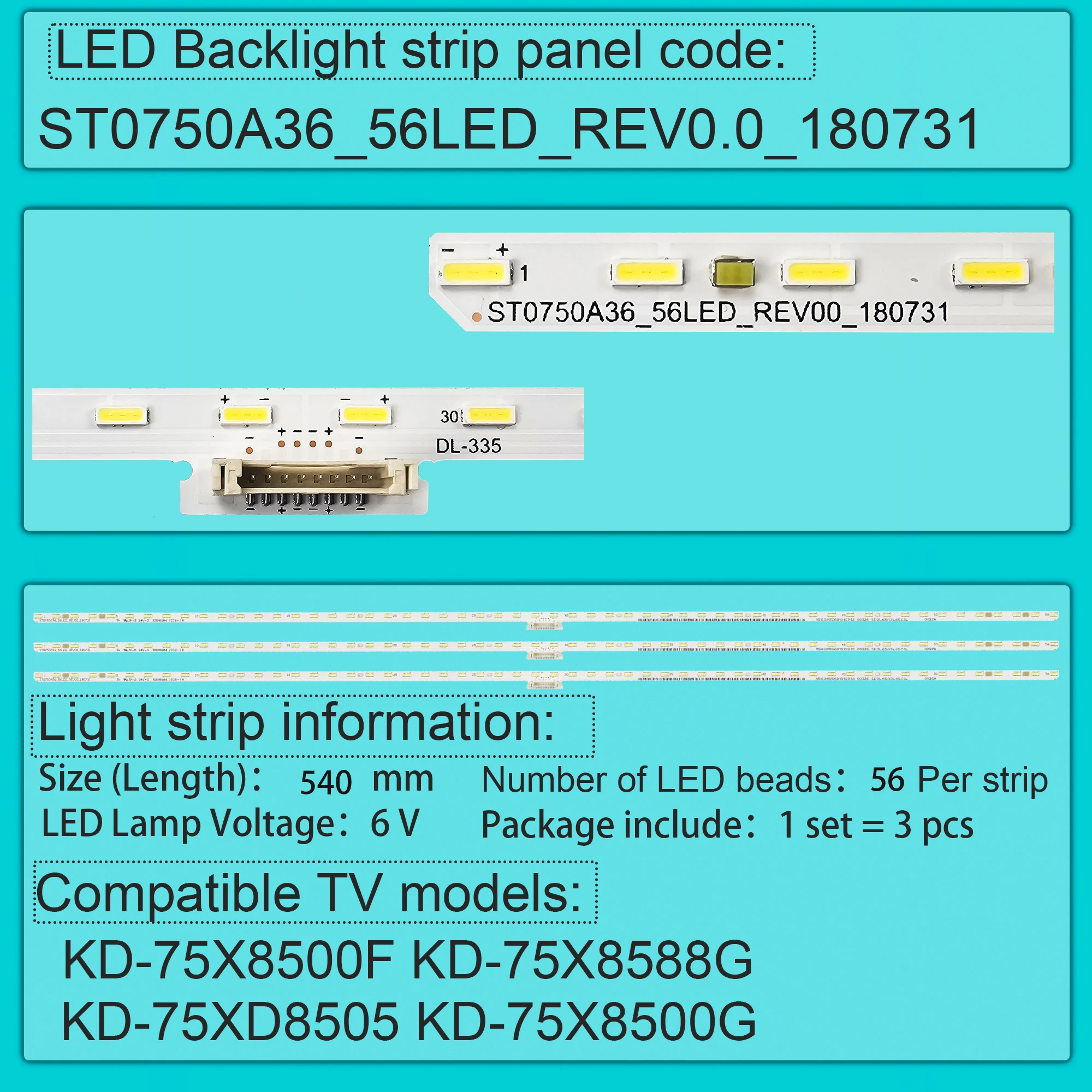 

Светодиодная лента подсветки для KD-75X8500F KD-75X8588G KD-75XD8505 KD-75X8500G XBR-75X850F V750QWME02 ST0750A36 ST0750A22