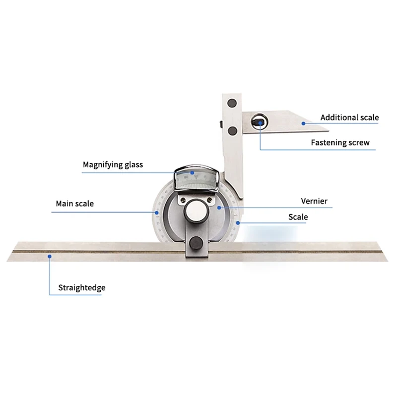 360 ° Régua de ângulo universal, transferidor de aço inoxidável, alta precisão, instrumento de medição para carpintaria, ferramentas com lupa