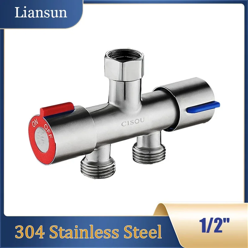 

1/2" 304 SS Female Thread Union Angle Valve - 1-Inlet 2-Outlets Dual-Control Stop Valve for Water Heater & Toilet