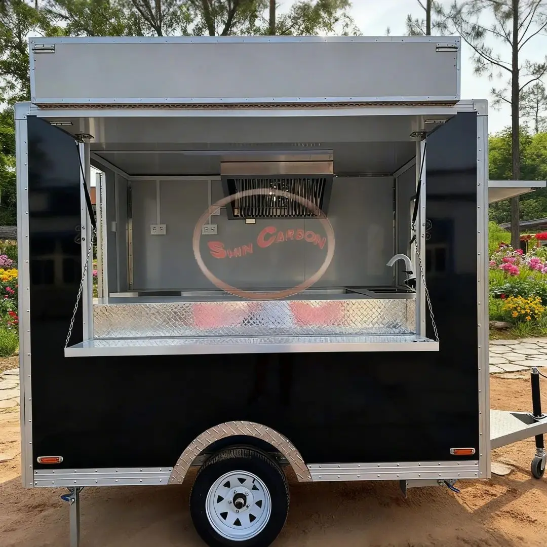 

Large Capacity Multi-Functional Towing Food Trailer Outdoor BBQ Milk Tea Snack Cart Commercial Street Mobile Kitchen Truck