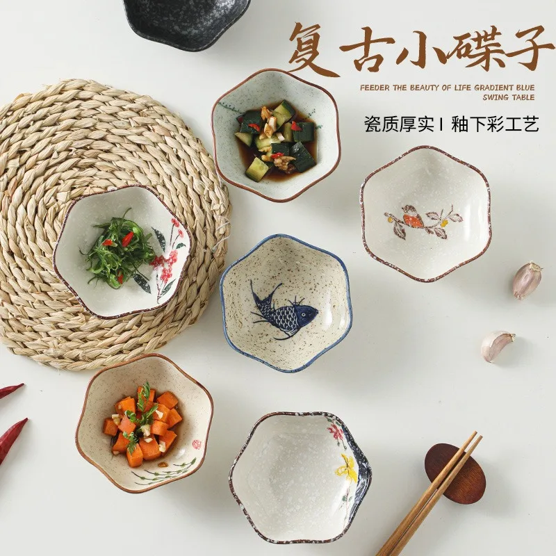 Japanese Ceramic Small Dish Creative Hexagonal Plum Blossom Condiment Dish Sauce Seasoning Plate Family Kitchen Tableware 5