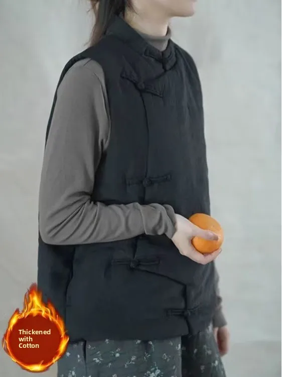 

Thiened Linen Women's Jaet Autumn Winter New Sle Handmade Cotton Linen Retro oulder Pad Single Button Pure Color Coat