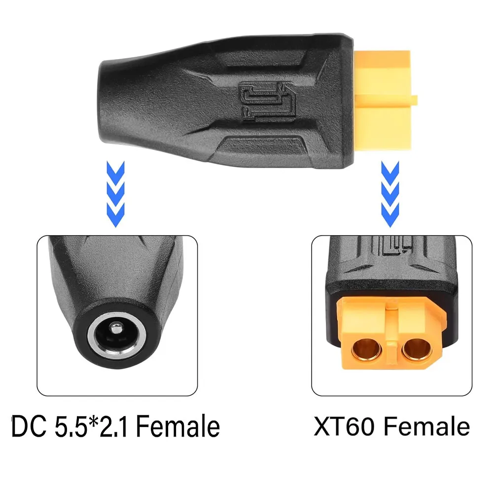 XT60 to DC5521 Adapter XT60 to DC 5.5mm X 2.1mm Wireless for TS100 Soldering Iron, FPV Monitor Power,Drone (XT60 Female to DC)